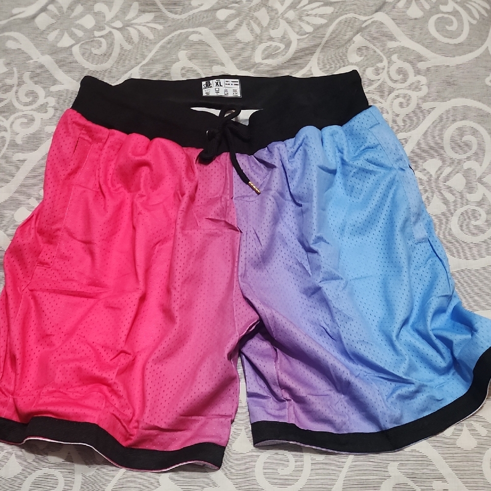 Amazon Essentials Men's Athletic Shorts - Pink and Blue